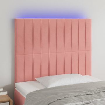 LED горна табла за легло, розова, 90x5x118/128 см, кадифе