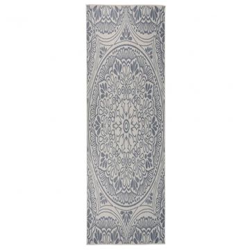 Градински плоскотъкан килим, 80x250 см, синя шарка