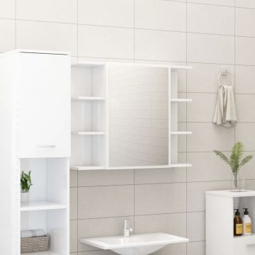 Шкаф за баня с огледало бял гланц 80x20,5x64 см инженерно дърво