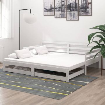 Разтегателно дневно легло 2x(90x200) см бяло борово дърво масив Johnson