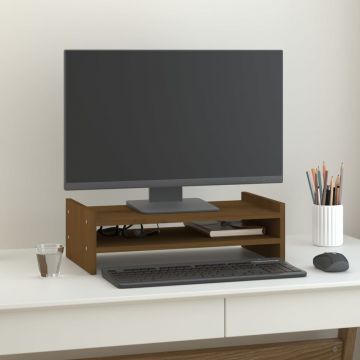 Поставка за монитор, меденокафява, 50x27x15 см, бор масив