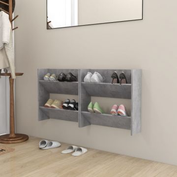 Стенни шкафове за обувки, 2 бр, бетонно сиво, 60x18x60 см, ПДЧ