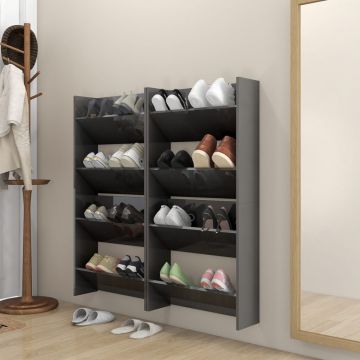 Шкафове за обувки 4 бр сив гланц 60x18x60 см инженерно дърво