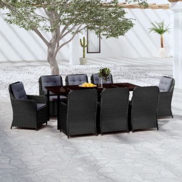 Градински трапезен комплект Fern, 9 части, черен