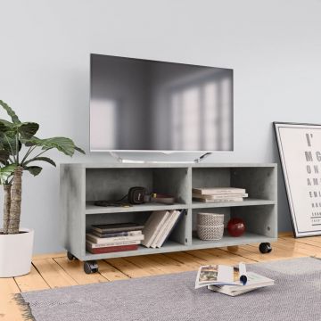800184  TV Cabinet with Castors Concrete Grey 90x35x35 cm Chipboard