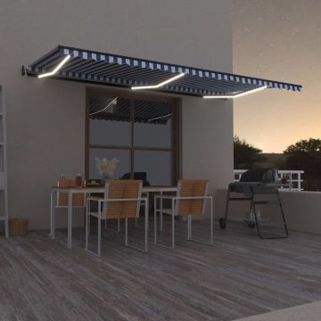 Автоматичен сенник LED сензор за вятър 600x350 см синьо и бяло Philip