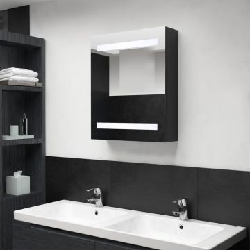 LED шкаф с огледало за баня, черен, 50x14x60 см