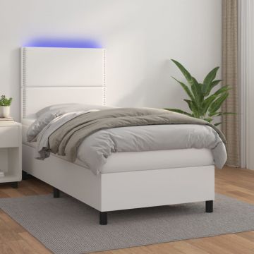 Боксспринг легло с матрак и LED бяло 80x200 см изкуствена кожа
