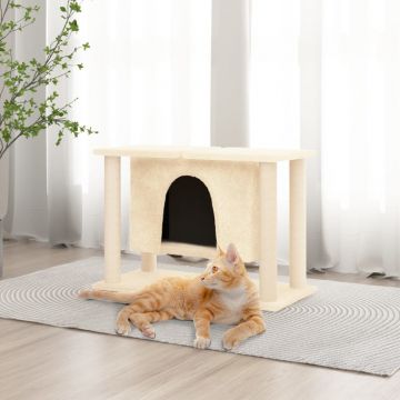 Котешко дърво със сизалени стълбове, кремаво, 50 см