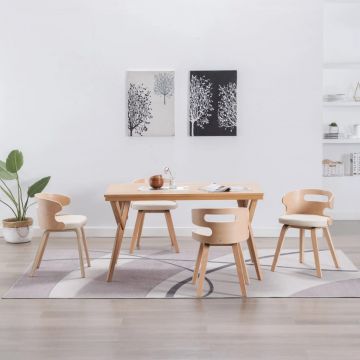 Трапезни столове Bean, 4 бр, кремави, извито дърво и изкуствена кожа