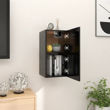 ТВ шкафове за стенен монтаж, 2 бр, черни, 30,5x30x30 см