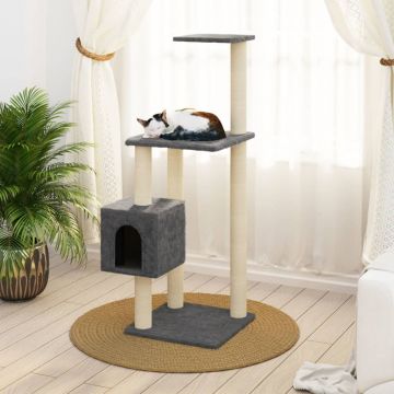 Котешко дърво със сизалени стълбове, тъмносиво, 104 см