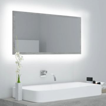 LED огледало за баня, бетонно сиво, 90x8,5x37 см, акрил