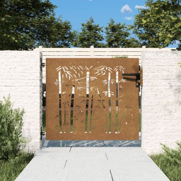 Градинска порта 85x75 см, кортенова стомана, дизайн от бамбук