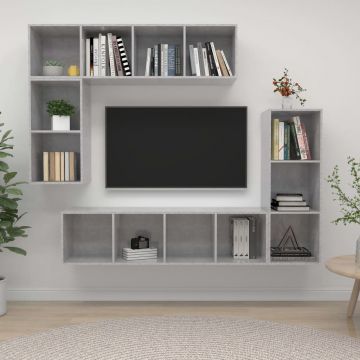 Комплект ТВ шкафове от 4 части Rishi, бетонно сив, ПДЧ