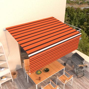 Ръчно прибиращ се сенник с щора Jameel, 4x3 м, оранжево-кафяв