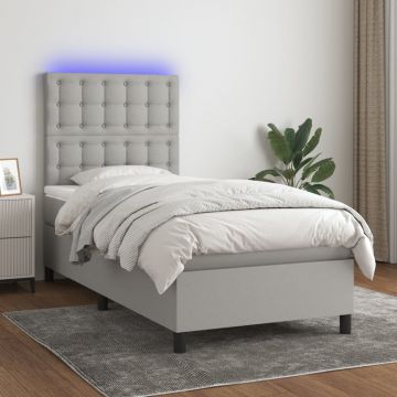 Боксспринг легло с матрак и LED, светлосиво, 90x190 см, плат