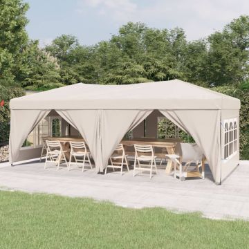 Сгъваема парти палатка със странични стени Rishi, кремава, 3x6 м