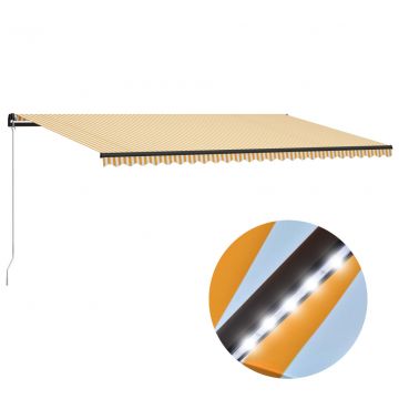 Ръчно прибиращ се сенник с LED Nelly, 600x300 см, жълто и бяло