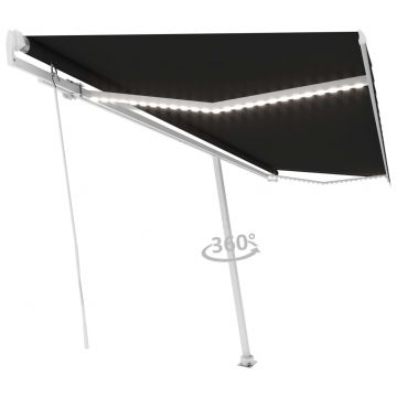 Ръчно прибиращ се сенник с LED Barron, 500x300 см, антрацит