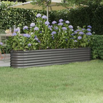 Градински плантер прахово боядисана стомана 224x40x36 см сив