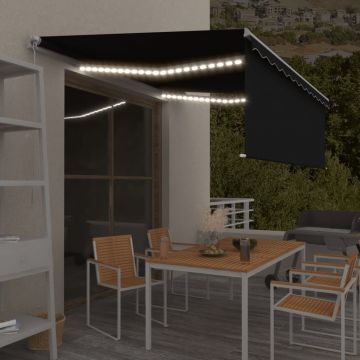 Ръчно прибиращ се сенник с щора и LED Rice, 4,5x3 м, антрацит