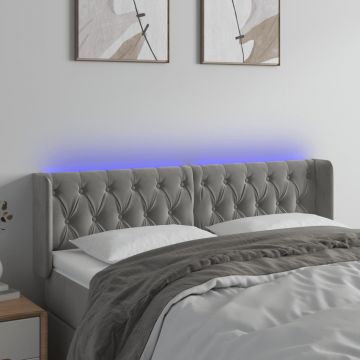 LED горна табла за легло, светлосива, 147x16x78/88 см, кадифе