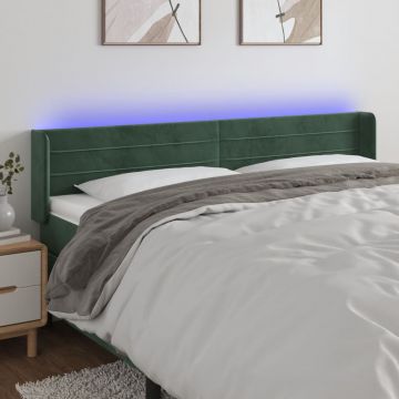 LED горна табла за легло, тъмнозелена, 203x16x78/88 см, кадифе
