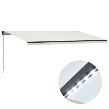 Ръчно прибиращ се сенник с LED Haney, 600x300 см, кремав