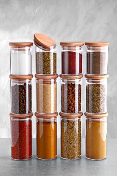 Комплект буркани за подправки (12 части), Baharat, прозрачни