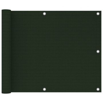Балконски параван, тъмнозелен, 75x500 см, HDPE