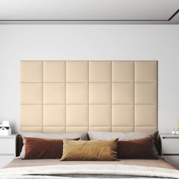 Стенни панели Kaelan, 12 бр, кремави, 30x30 см, кадифе, 1,08 м²