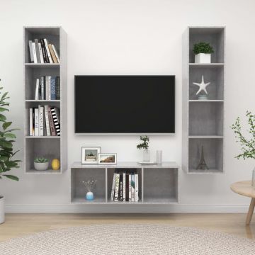 Комплект ТВ шкафове от 3 части Adamson, бетонно сив, ПДЧ