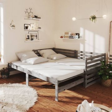 Разтегателно дневно легло 2x(90x200) см сиво борово дърво масив Ellis