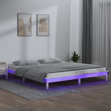 LED рамка за легло бяло 135x190 см Double масивно дърво