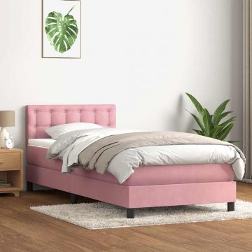 Боксспринг легло с матрак, розово, 90x210 см, кадифе