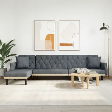 Г-образно разтегателно канапе тъмносиво 271x140x70 см кадифе