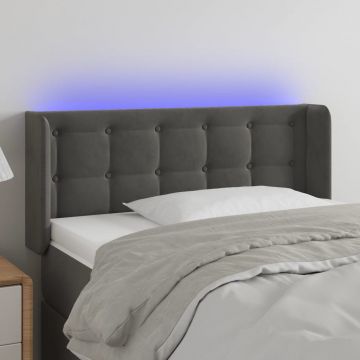 LED горна табла за легло, тъмносива, 83x16x78/88 см, кадифе