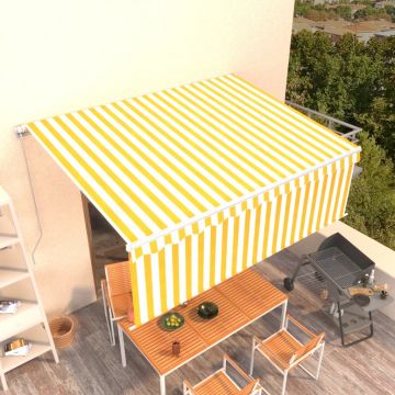 Ръчно прибиращ се сенник с щора Wicks, 4x3 м, жълто и бяло