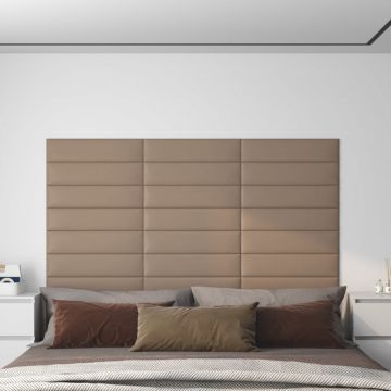 Стенни панели 12 бр капучино 60x15 см изкуствена кожа 1 Layla,08 м²