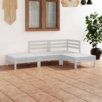 Градински лаундж комплект Small, 4 части, бял, бор масив