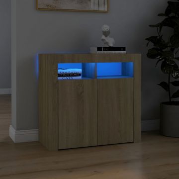 Сайдборд с LED светлини, сонома дъб, 80x35x75 см