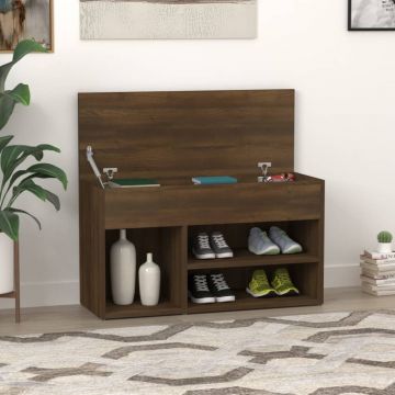Пейка за обувки, кафяв дъб, 80x30x45 см, инженерно дърво