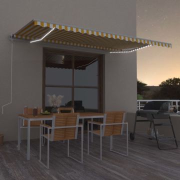 Автоматичен сенник LED сензор за вятър 500x350 см жълто/бяло Brielle