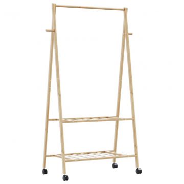 L Стелаж за дрехи с рафтове и колела 96x45,5x155,5 cm Бамбук