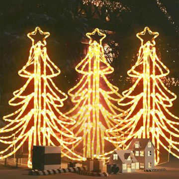 LED сгъваеми фигури коледни елхи, 3 бр, топло бяло, 87x87x93 см