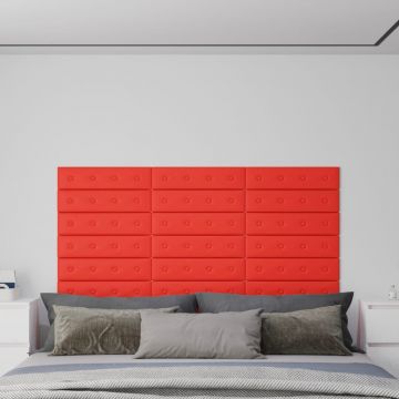 Стенни панели 12 бр червени 60x15 см изкуствена кожа 1 Ireland,08 м²