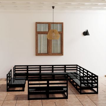 Градински лаундж комплект Alford, 13 части, черен, бор масив