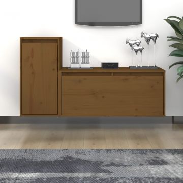 ТВ Шкафове Plummer, 2 бр, кафяви, бор масив