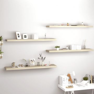 Окачени стенни рафтове, 4 бр, дъб, 120x23,5x3,8 см, МДФ